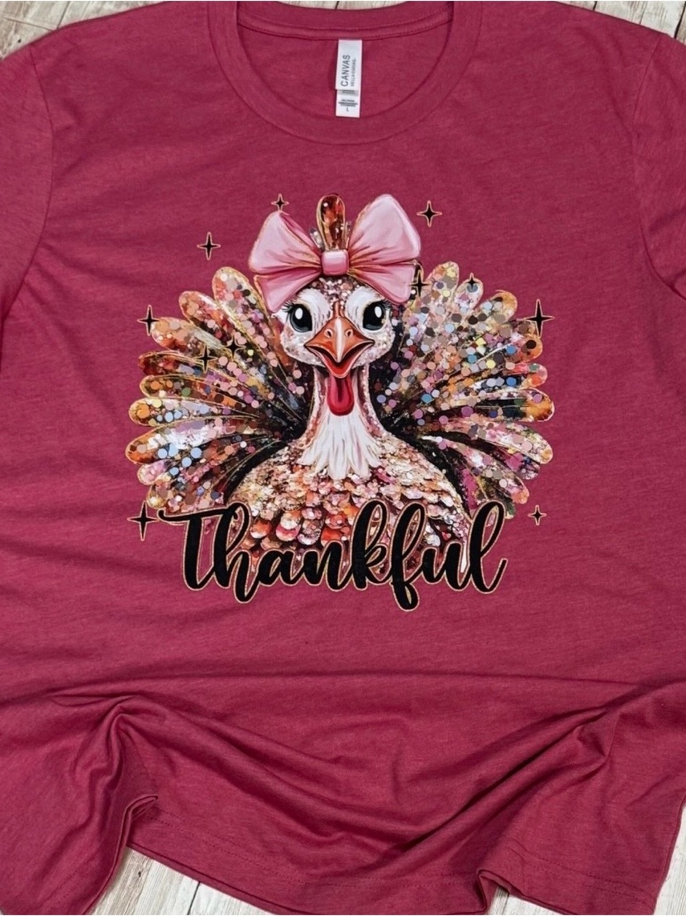 Mauve Pink Graphic 'Thankful' Turkey Shirt